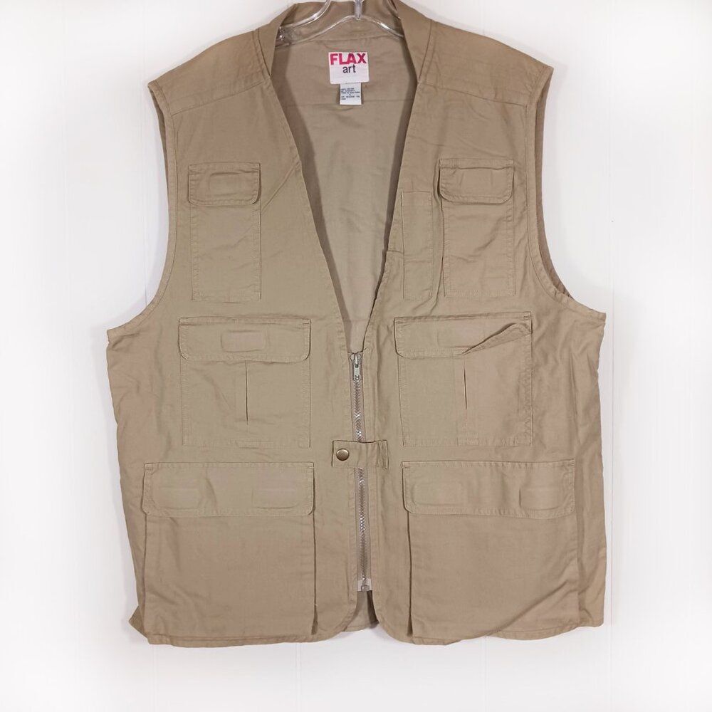 Men’s Flax Art Utility/Hunting/Fishing Vest, Pockets Galore! Size L 100% Cotton